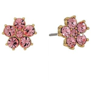 NWT Kate Spade Gold Flower Stud Earrings with Pink Cubic Zirconia Stones